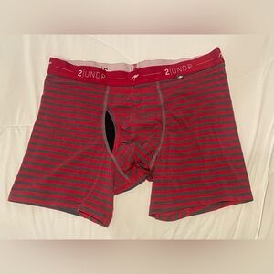 2UNDR Red and Gray Striped Boxer Briefs, Size Medium